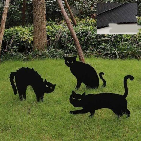 Ensemble de 3 statues de chats en métal, décorations de jardin, figurines de chats, décorations de patio, silhouettes d'animaux réalistes, art de jardin.