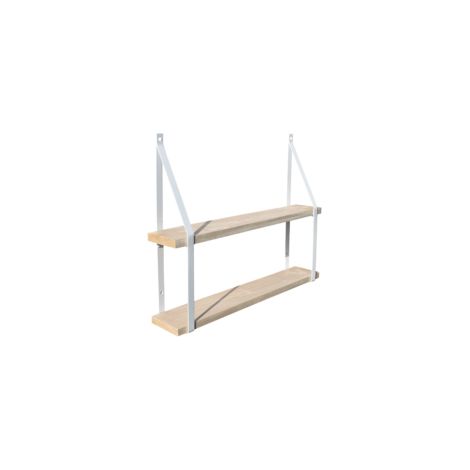 Quincadeco – Étagère murale double en peuplier massif 60x10cm – Supports métal blanc 50cm – Charge max 15kg – Fabrication française