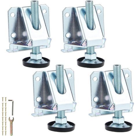 Lot de 4 pieds de nivellement robustes en acier avec écrous de verrouillage , pieds de meuble réglables M10 pour tables , armoires , étagères , meubles (1/5)