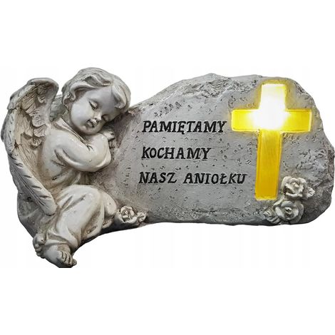 Figura de ángel guardián con vela para la tumba de un niño/hijo/hija Cruz iluminada (1/5)