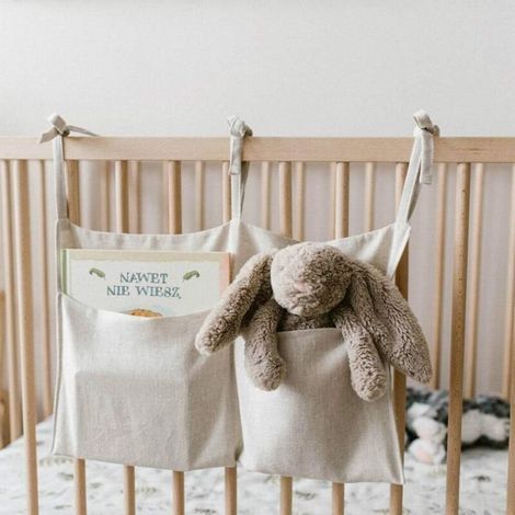 Hanging Storage Bag – Baby Crib Pocket Organizer Solid Nursery Bedside Toys Hanging Storage Bag (Beige) (1/5)