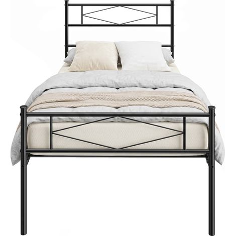 HOMCOM 3ft Single Bed Frame with Steel Slat Support, Noise-Free, Black (1/5)