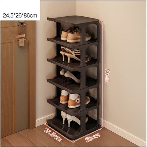 Zapatero de 6 niveles para ahorrar espacio en el pasillo y el dormitorio. Apilable y elegante, en color negro. (1/4)