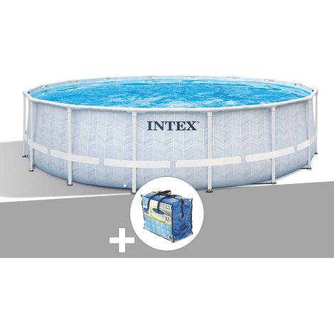 Intex – Piscine tubulaire ronde 4,88 x 1,22 m – Liner triple épaisseur – Volume 19,2 m³ – Filtration à cartouche 4,4 m³/h – Bâche à bulles incluse (1/3)