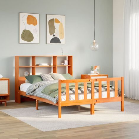 Bookcase Bed without Mattress Wax Brown 120x190 cm Small Double Solid Wood Pine vidaXL (1/5)
