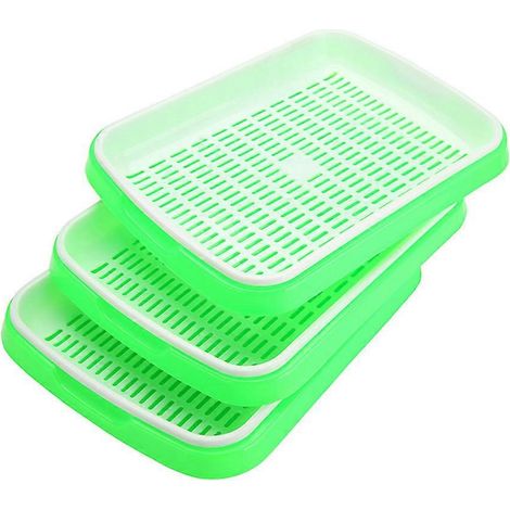 Kit de germination hydroponique (2 plateaux avec étagère) pour la culture de graines de haricots, comprenant des pots de pépinière double couche en plastique et un système de stockage. (1/2)