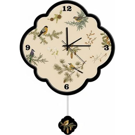 Horloge Murale Horloge Pendule Horloge Analogique Horloge Décorative avec Motif Fleur et Oiseau Mouvement à Balayage Silencieux Réduisant Le Bruit, Horloge Murale De Style A, 30x40CM (1/5)