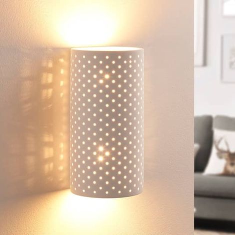 [NEUWERTIG] B-Ware Lindby Lochmuster Wandleuchte Tereza Aus Gips, Wandleuchte Lampe Leuchte Ip20