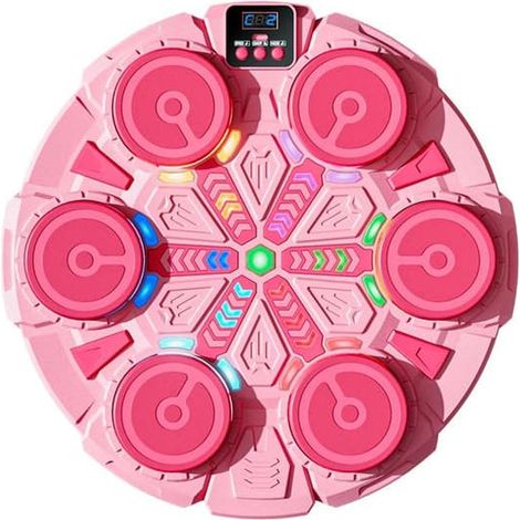 Entraîneur de boxe musicale interactif à six zones pour enfants, avec lumières LED, Bluetooth, boîtier de jeu de fitness mural, rose. (1/4)
