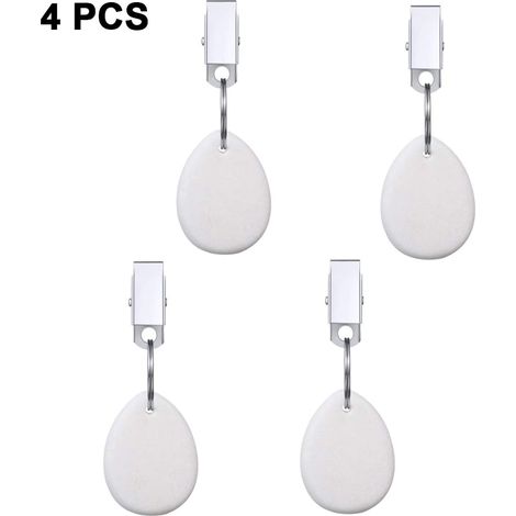 Lot de 4 poids de nappe à pince, ovales, gris pierre, décoratifs, pour tables de pique-nique et de restaurant, blancs. (1/5)