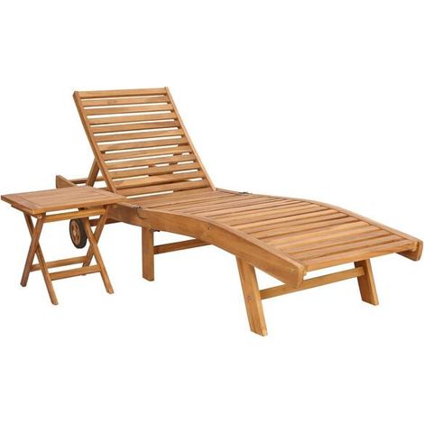 Bain de soleil double, teck massif, marron (1/5)