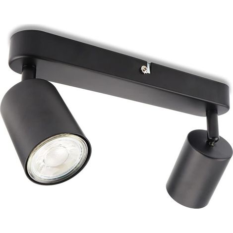 Plafonnier LED à 2 flammes, pivotant et orientable Spot mural, GU10 (sans ampoules) Plafonnier rétro/vintage 230V noir pour salon chambre cuisine (1/5)