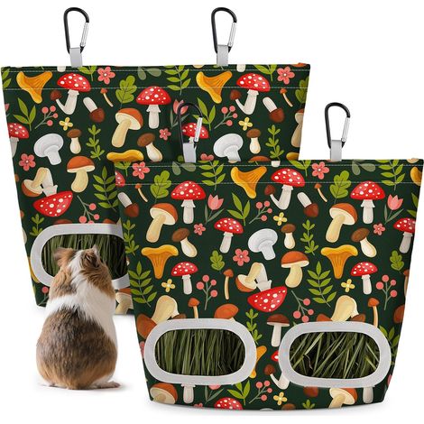 mangeoires à foin pour cobayes, sacs à foin de 29 x 23 cm pour lapins, support à foin suspendu pour cage de cobaye, mangeoire à foin pour lapins, petits animaux de compagnie, champignon vert (1/5)