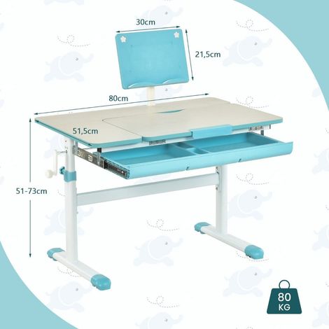 Juego de escritorio infantil de altura regulable con tablero inclinable y soporte para libros mesa azul
