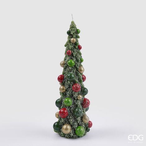 Candela a forma di pino verde con palline colorate per decorazioni natalizie -Grande (1/2)