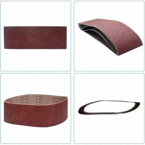 Bande abrasive en alumine de 100 mm x 915 mm, adaptée aux ponceuses à bande robustes, au travail du bois et au polissage des métaux (maille 120). (1/4)