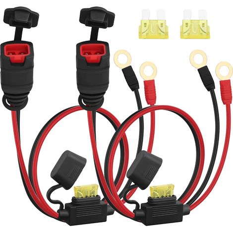 2câbles de Chargeur de Batterie Permanent GC008 X-Connect avec cosses à œillet M10 3/8" et fusible 20A,pour Voitures,camions,SUV,Bateaux et l'entretien des Batteries Automobiles,53cm (1/5)