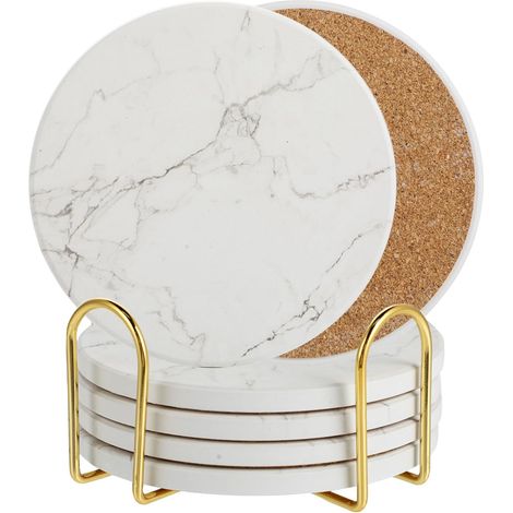 Dessous De Verre - Lot De 6 sous Verre - Absorbants Coasters - Fond Antidérapant - Absorption Rapide D’Eau - Motif Marbre