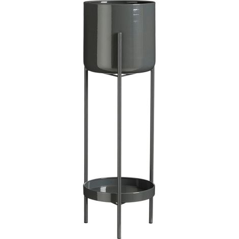 Porte-plante avec Pot de Fleurs Colyn en Fer Noir Support Décoratif Intérieur Extérieur 60 cm - PANGIVO (1/5)