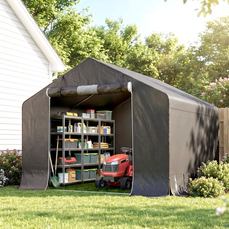 Abri de jardin portable, tente pour vélo, porte enroulable avec fermeture éclair, structure métallique, rangement polyvalent, gris foncé (1/5)