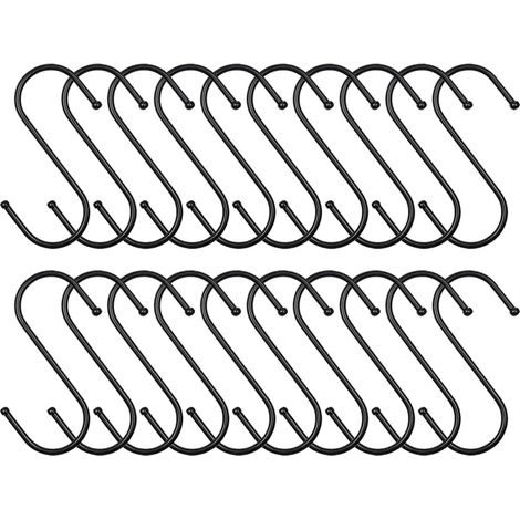 20pcs Crochet en S Acier Inoxydable 9cm Noir Grands Crochets en Forme de S pour Suspendre Crochets Métal pour Cuisine, Salle de Bain, Chambre à Coucher, Bureau, Jardin, Vestiaire (1/5)