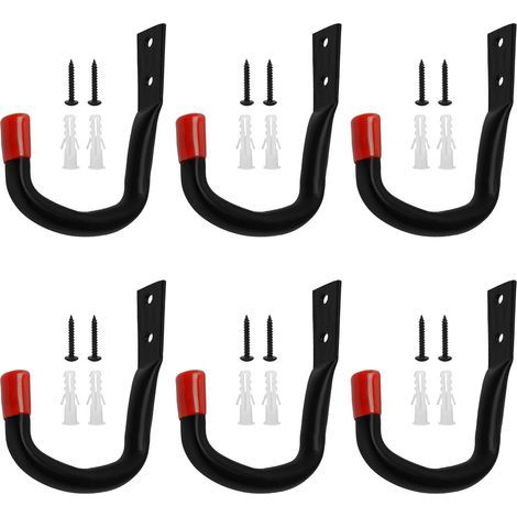 6 Pieces Garage Wall Hooks, Heavy Duty Screw-In J Hooks, Heavy Duty Wall Mounting Brackets for Bikes, Ladders, Power Tools (1/5)