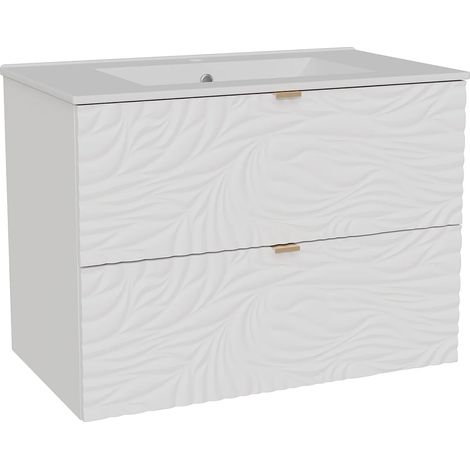 Meuble de salle de bain suspendu texturé avec vasque à encastrer - Blanc - 80 cm - RINAREL (1/5)