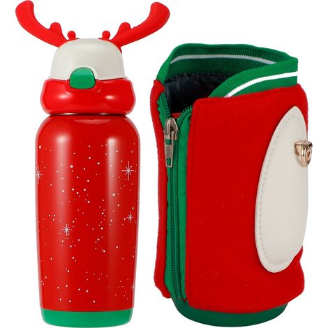 Gourde isotherme portable en acier inoxydable avec paille pour enfants, 500 ml, rouge (1/5)