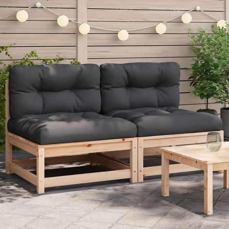 vidaXL Divani Giardino Senza Braccioli con Cuscini 2 pz Massello Pino