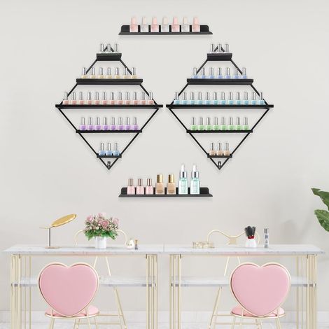 Étagère murale à 5 niveaux Rhombus pour vernis à ongles, en métal, pour ranger les parfums, les huiles essentielles, noir (1/5)