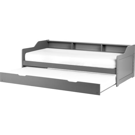 Cama con somier de madera gris 90 x 200 cm cama nido individual Edern