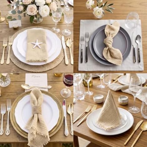 12 Pack Serviettes de Table en Tissu, Réutilisables 43 x 43 cm, Beige (1/3)