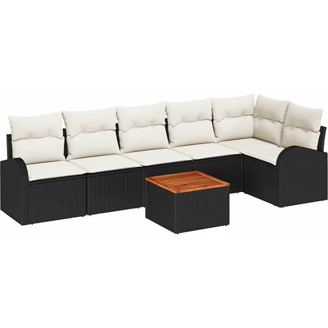 Garden Sofa Set with Storage 7 pcs Black and Cream Poly Rattan vidaXL