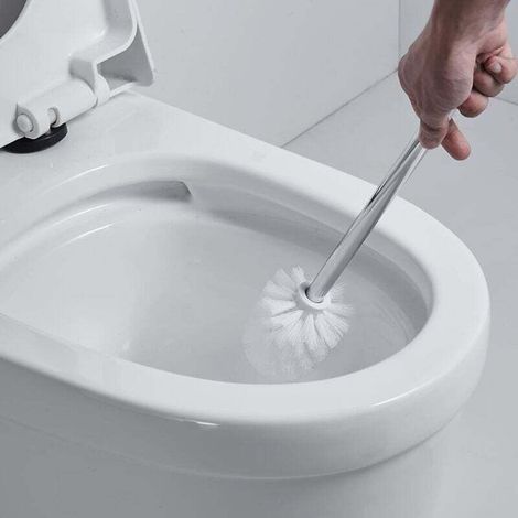 Brosse et support de toilette, ensemble de brosse de toilette de salle de bain avec manche en acier inoxydable et bol en verre trempé, (1/4)