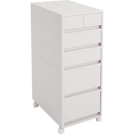 Armoire de rangement verticale avec roulettes, 65 x 37,5 x 27 cm, Armoire de garage blanche en ABS avec 6 étagères pour chambre à coucher, salon, bureau (1/5)