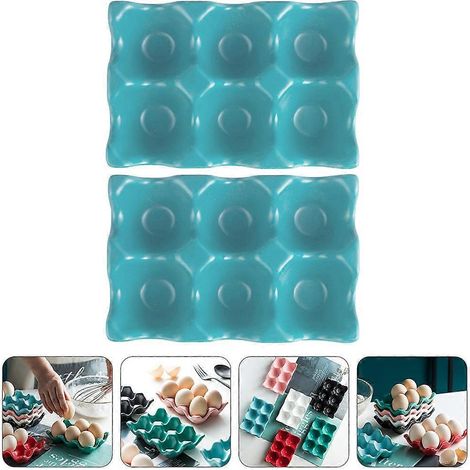 Boîte de rangement pour œufs en céramique bleue (lot de 2) (1/5)