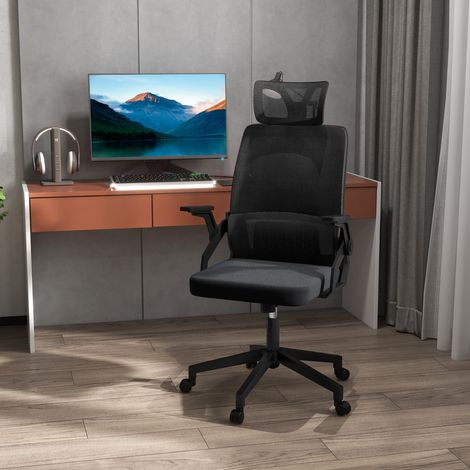 Fauteuil de bureau réglable tissu maille polyester dossier ergonomique inclinable pivotant Noir