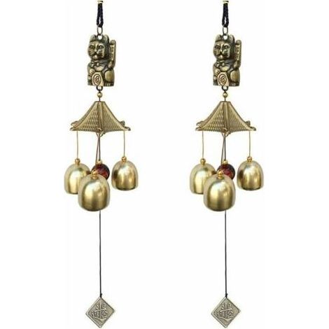 Lot de 2 carillons éoliens porte-bonheur décoration vintage cloches porte-bonheur chat suspendu pour l'école, le dîner pub, la réception, le jardin, marron, 9 x 6 x 6 (1/5)