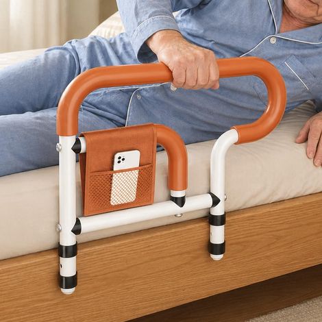 Barrière de lit pliable réglable en hauteur avec sac de rangement, outil sûr pour les personnes âgées, les personnes handicapées et les femmes enceintes pour un usage quotidien à la maison (1/5)