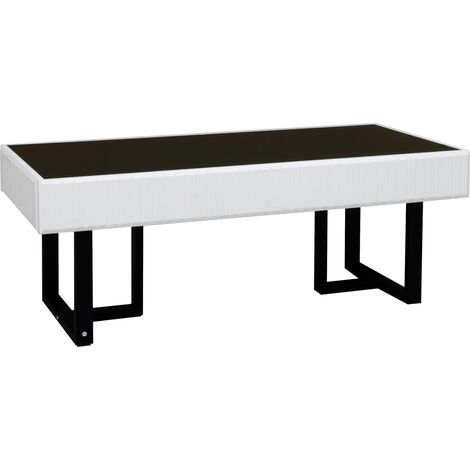 Table basse moderne en blanc et noir avec plateau noir laqué, 110 x 50,5 x 41 cm (1/5)