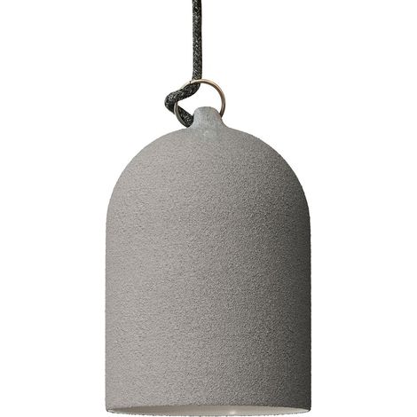 Lampada a sospensione Made in Italy completa di cavo tessile e paralume Mini Campana XS in ceramica  Con lampadina - Effetto cemento - Bianco - Matter ON/OFF