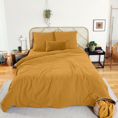Parure de lit en double gaze de coton Jaune 240x220 cm