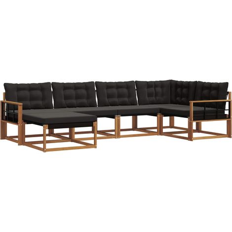Outdoor Sofa Set with Cushion 6 pcs Natural and Black vidaXL