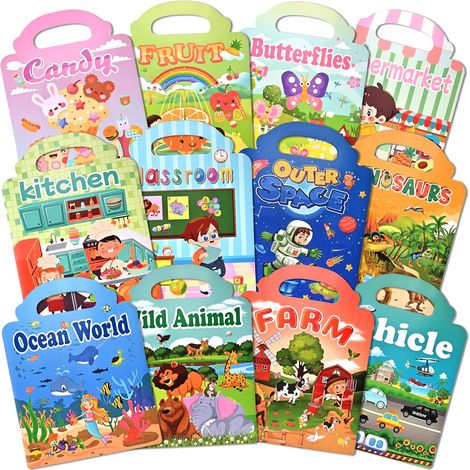 Set di 12 libri di adesivi riutilizzabili con oltre 600 adesivi 3D, libri di adesivi per bambini dai 2 ai 4 anni, libri di attività per maschietti e femminucce, giocattoli educativi, regali di complea (1/5)
