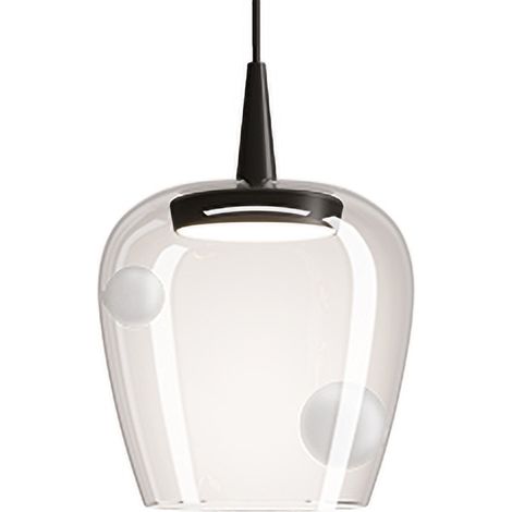 Zafferano Lampada a sospensione Bilia 230V LED 8W in vetro borosilicato soffiato a bocca, finitura Nero Sabbiato, diametro 18 cm, altezza 324 cm