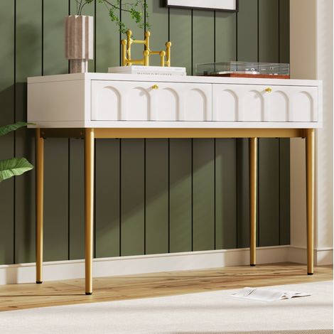 Tocador 100x45x76.5 cm blanco crema de madera y metal con 2 cajones (1/5)