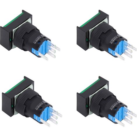 25-teiliges Set selbstverriegelnder Drucktaster, Momenttaster, 16 mm quadratisch, mit LED-Anzeige, 24 V, grün (1/5)