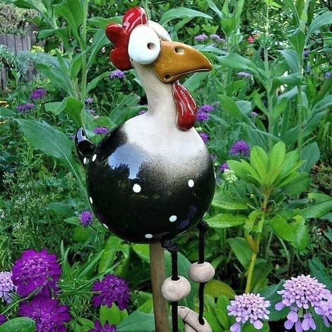 Dekorative Gartenhenne. Lustige Gartenfigur für den Außenbereich, ideal für Feengärten. Witzige Gartenhenne aus Kunstharz, Tierfigur (1 Stück), schwarz. (1/5)