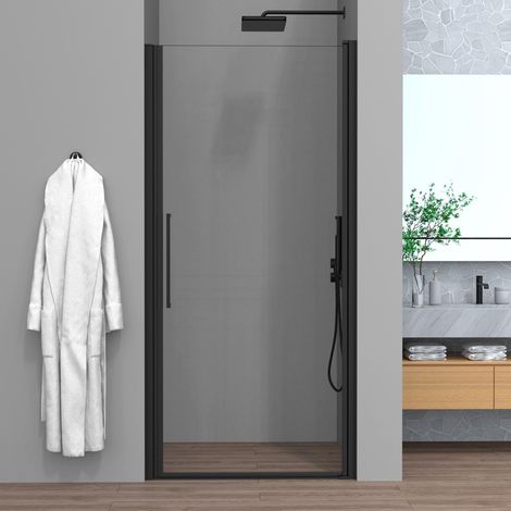 Porta doccia nicchia 95cm in vetro temperato trasparente battente con profilo nero opaco Neos