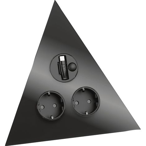 Wipo Steckdosenelement Power Dreieck, Steckdose USB-Ladegerät Kinderschutz, ausziehbares USB-C Kabel, Glasfront, schwarz, 2 Schuko, 222x190x114mm